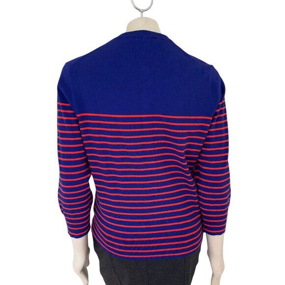 NWT J.CREW Striped Jackie Cardigan in Navy & Coral  Gold anchor buttons  SZ L - Picture 9 of 13